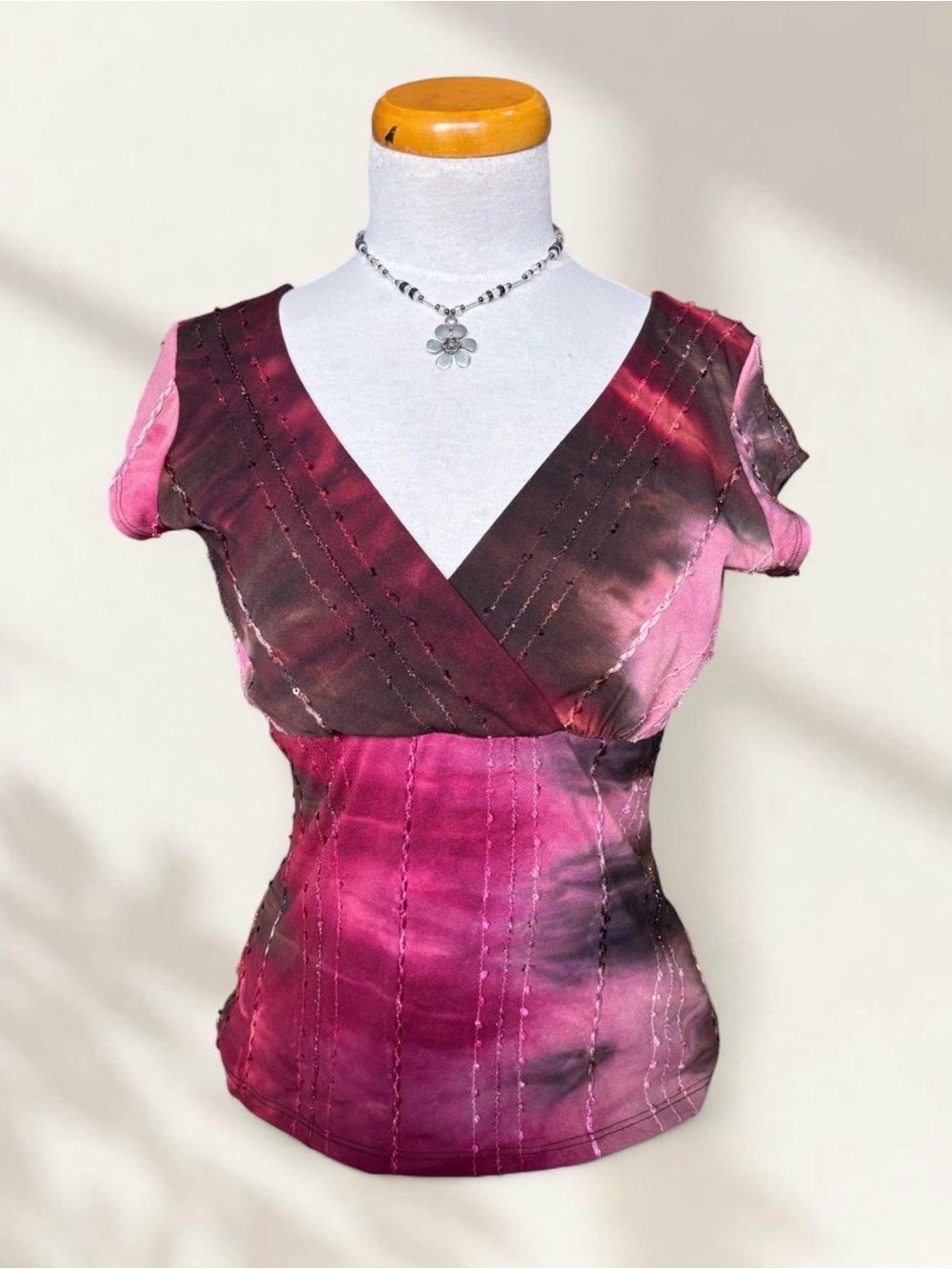 le chateau Pink and Deep Magenta Tie-Dye Wrap Top